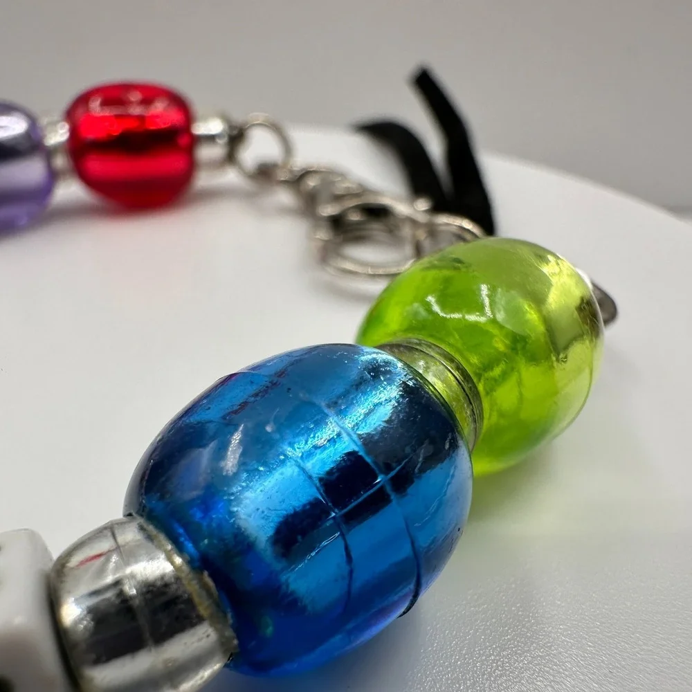 Vintage Y2K Friends Cube Bracelet Acrylic Beaded Silver Tone Women's Jewelry 90s